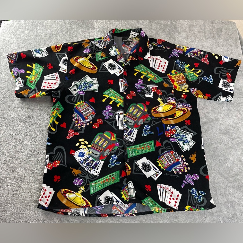 Andrade Hawaiian Shirt Men XL Casino Cards Slots All Over Print Button Up Sycuan